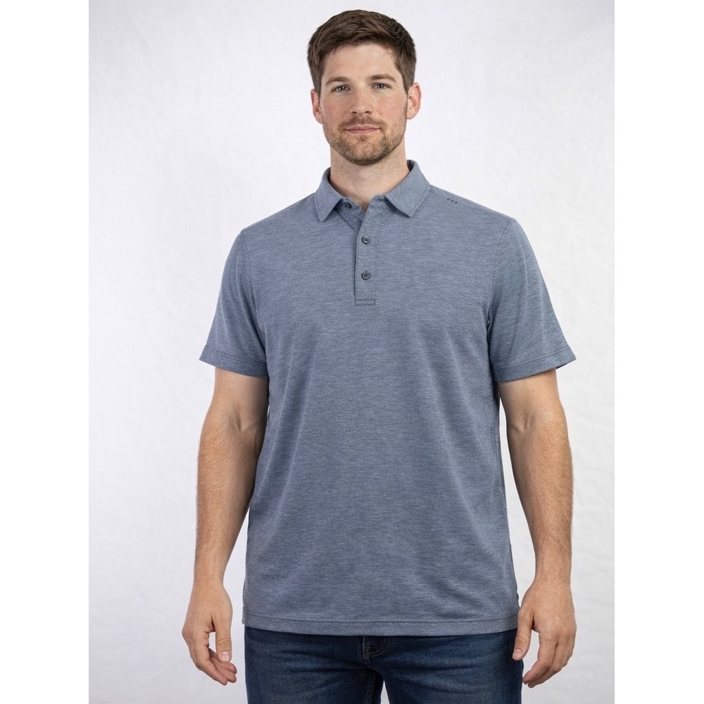 Lululemon Evolution‎ Polo Shirt Mens Medium Heathered Blue Short Sleeve Golf Top